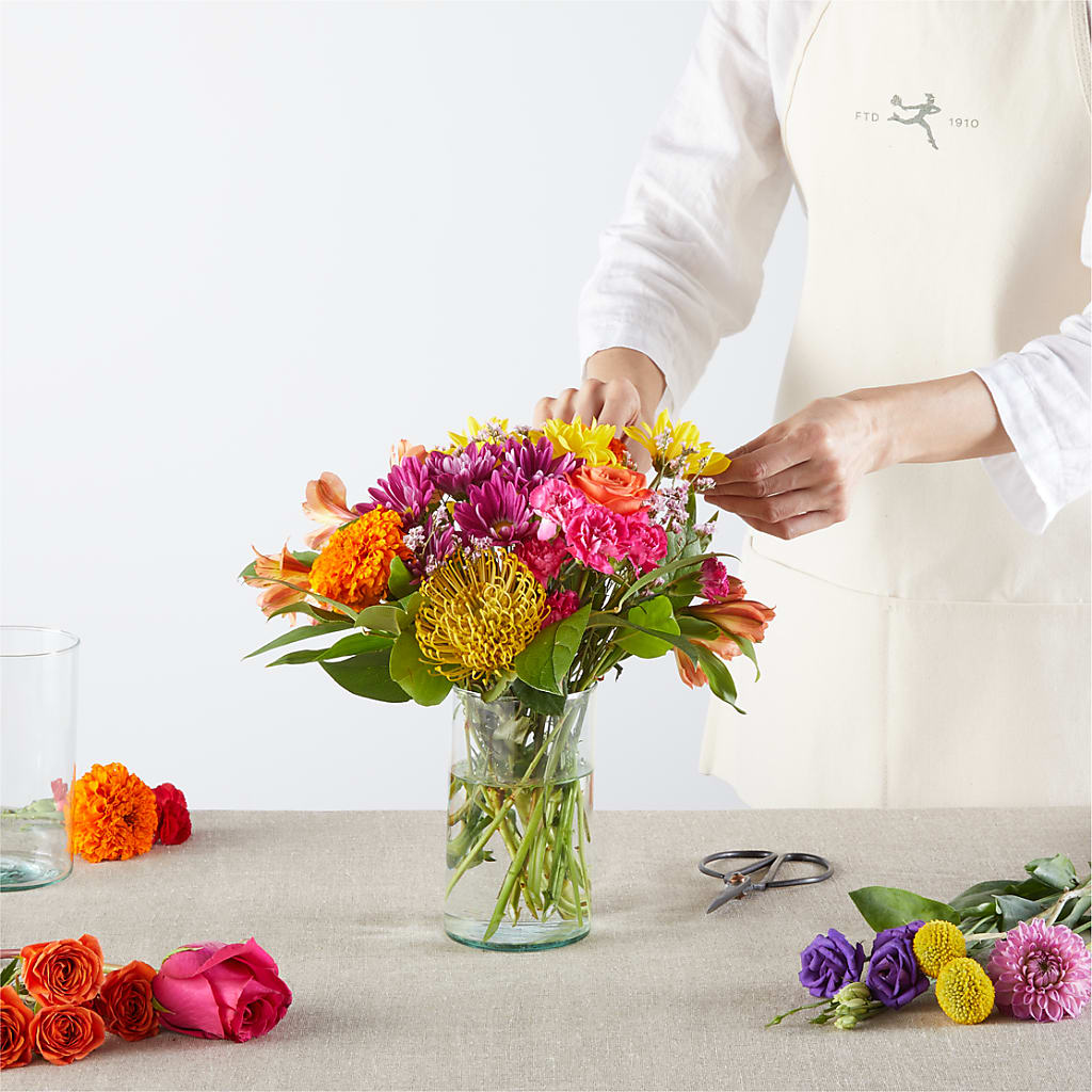 Feast of Color – A Florist Original – blue, orange, pink, purple