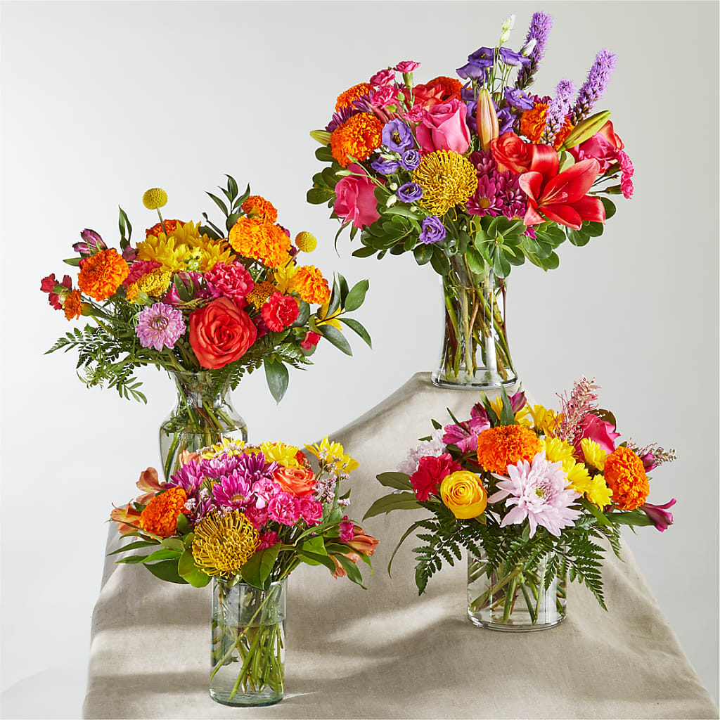 Feast of Color – A Florist Original – blue, orange, pink, purple